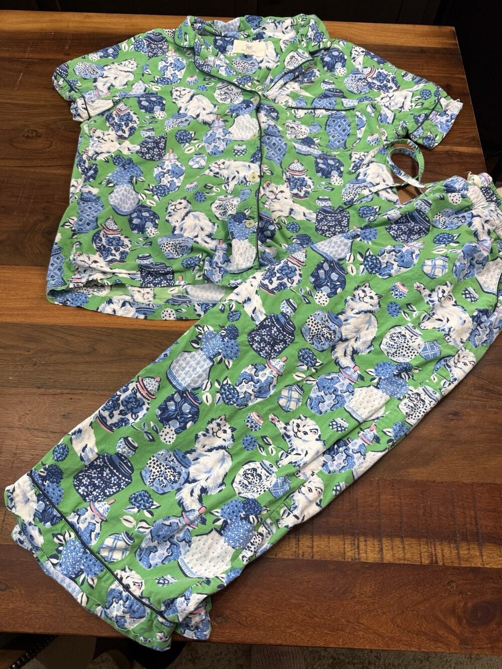 Print Fresh Cat print Cropped Pants short Sleeve Pj Set Size M Organic Cotton